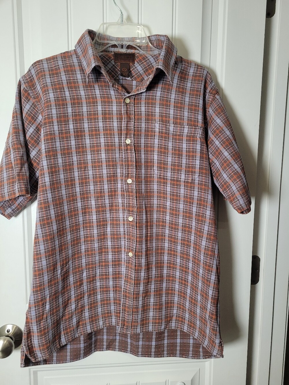 Born 100% Cotton Men's Handcrafted Short-Sleeve Plaid Button-Up Shirt  Size L